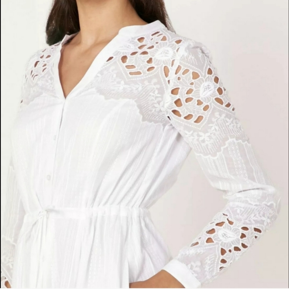 NWT Karen Millen Women's Maxi Dress White Lace Long Sleeves Size 4 Small